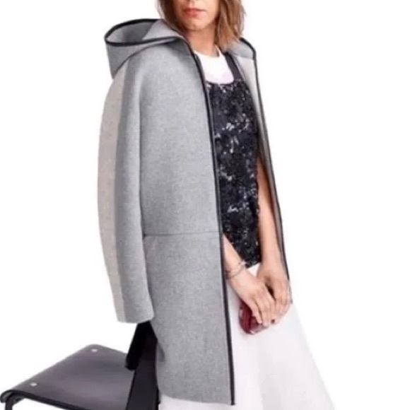 J. Crew Women’s Nello Gori Stadium Cloth Hooded Colorblock Coat w/ Leather Trim - Picture 1 of 10